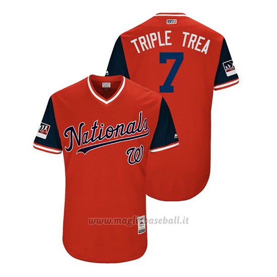 Maglia Baseball Uomo Washington Nationals Trea Turner 2018 Llws Players Weekend Triple Trea Rosso